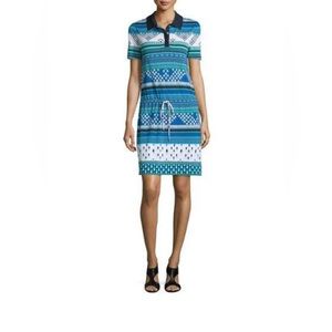 Diane Von Furstenburg Print Shirt Dress Blue Green L